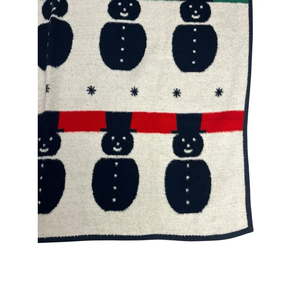 Vuteks Vukovar Crown Crafts‎ Snowman Blanket Reversible Navy White Christmas VTG